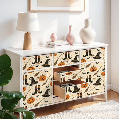 Papier peint auto-adhésif avec chapeau de sorcière citrouille d'Halloween auto-adhésif et amovible 17,7 po x 118 po (45 x 300 cm)