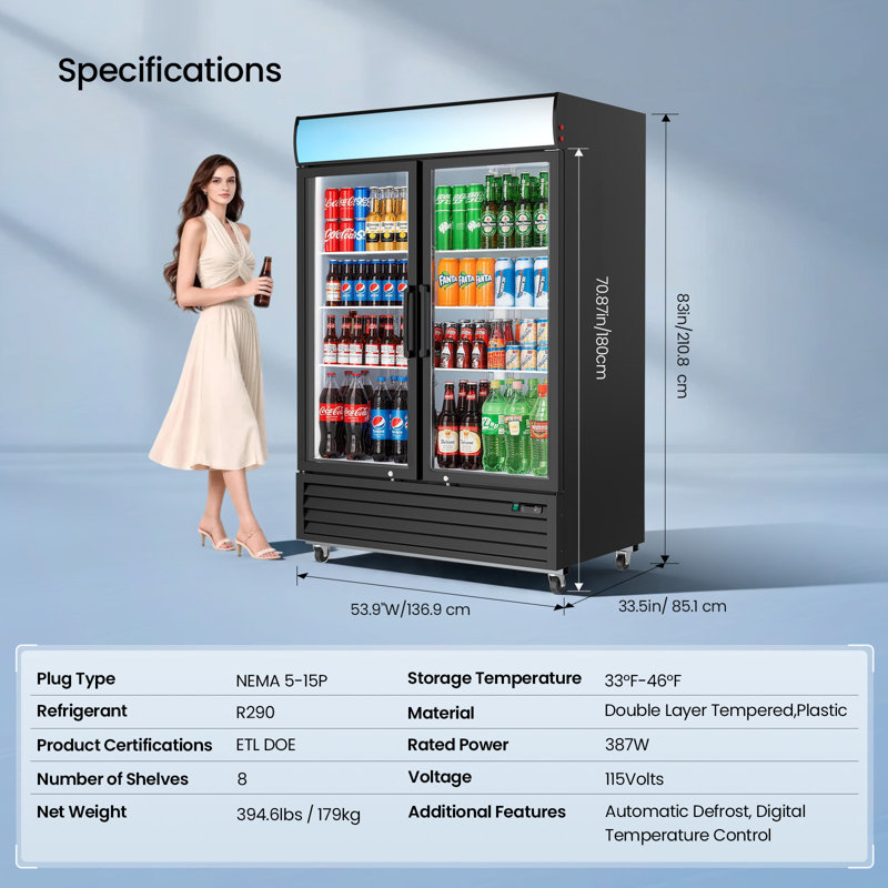Refroidisseur à boissons commercial avec porte en verre de 47,7 pieds cubes et porte lumineuse personnalisable