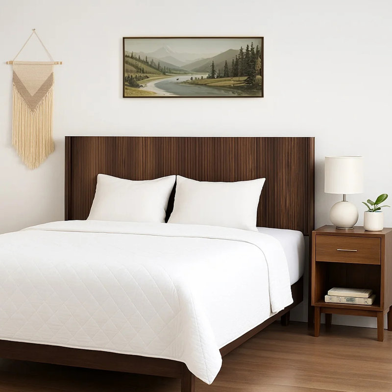 Calonne 64" W Double Wing Queen Headboard Only, Boho Fluted Panel Headboard, Wall Mounted Headboard, Brown, Queen