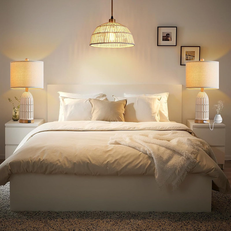 Lampe de chevet bohémienne blanche Latitude Run® Vintage