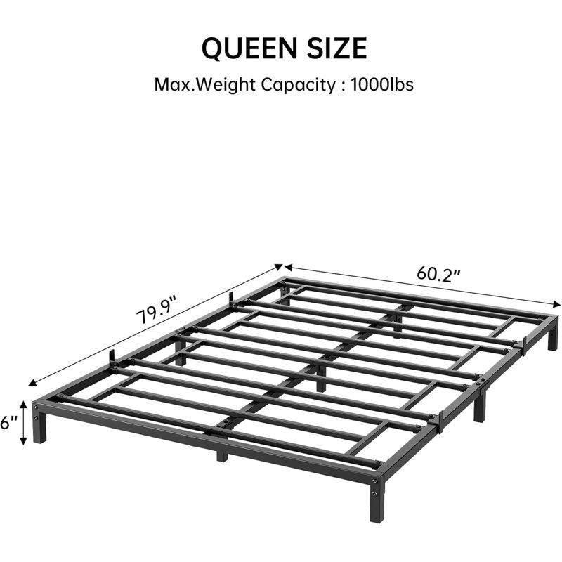 Queen Metal Platform Bed Frame with Reinforced Steel Slats – Silent, No Box Spring Needed, Under-Bed Storage, Queen