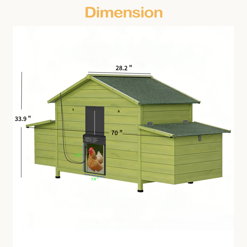 Poulailler automatique 70 po avec porte à énergie solaire, ventilé, avec 2 nichoirs, minuterie et capteur de lumière - Poulailler d'extérieur avec plateau coulissant et télécommande