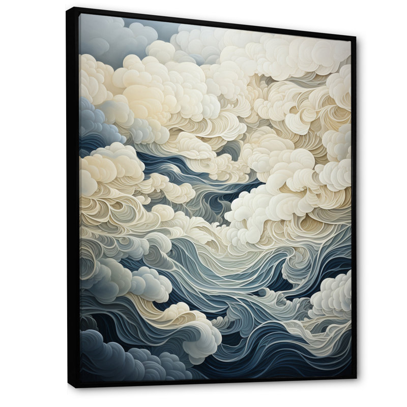 Nuage gris ciel I - décoration murale nuages, H 20 po x l 12 po x P 1 po, Cadre flottant noir