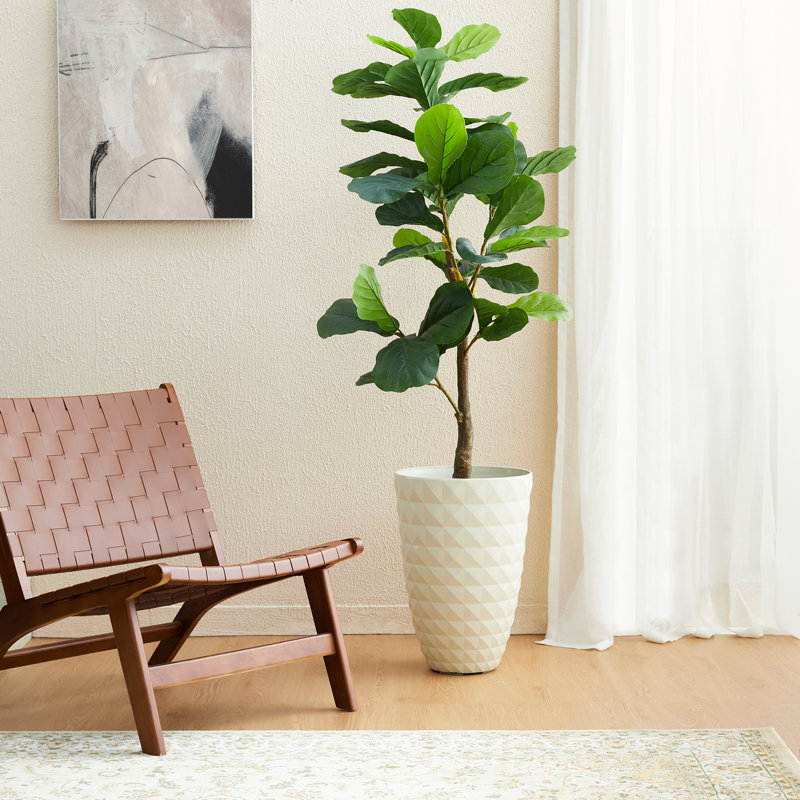 Set of 2 White Faux Ceramic Tall Floor Planters