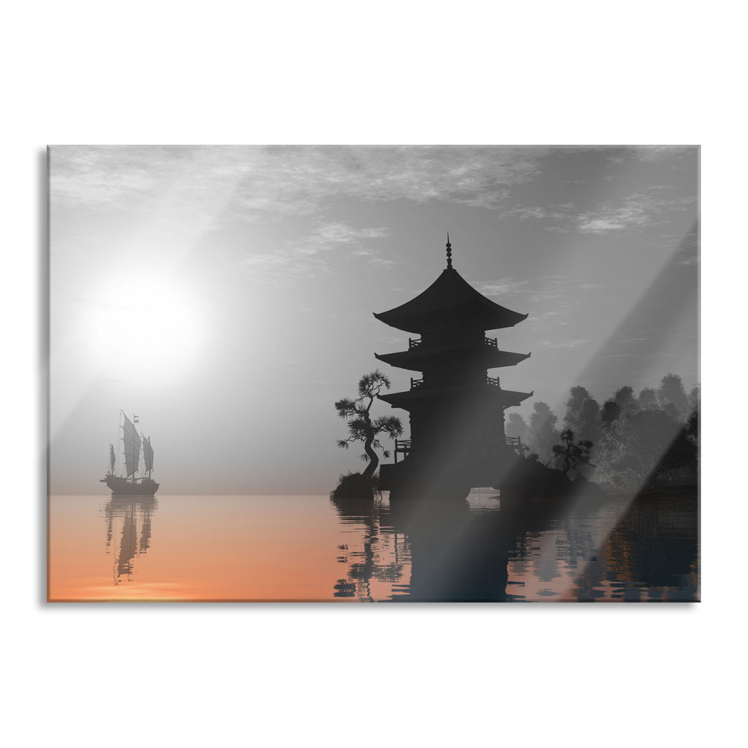 Glasbild Chinesisches Haus am See