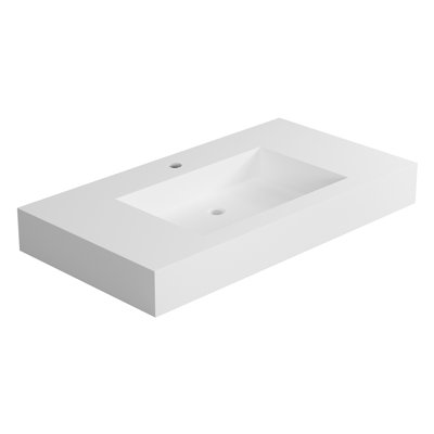 Stone Resin Solid Surface Bathroom Vanity Basin - Matte White, 35.24 Inches In Depth, 18.77 Width, 4.3 Height, 44.93 Pounds Universal Adaptability Spaces, High Durability Surface, Wall Mounted And