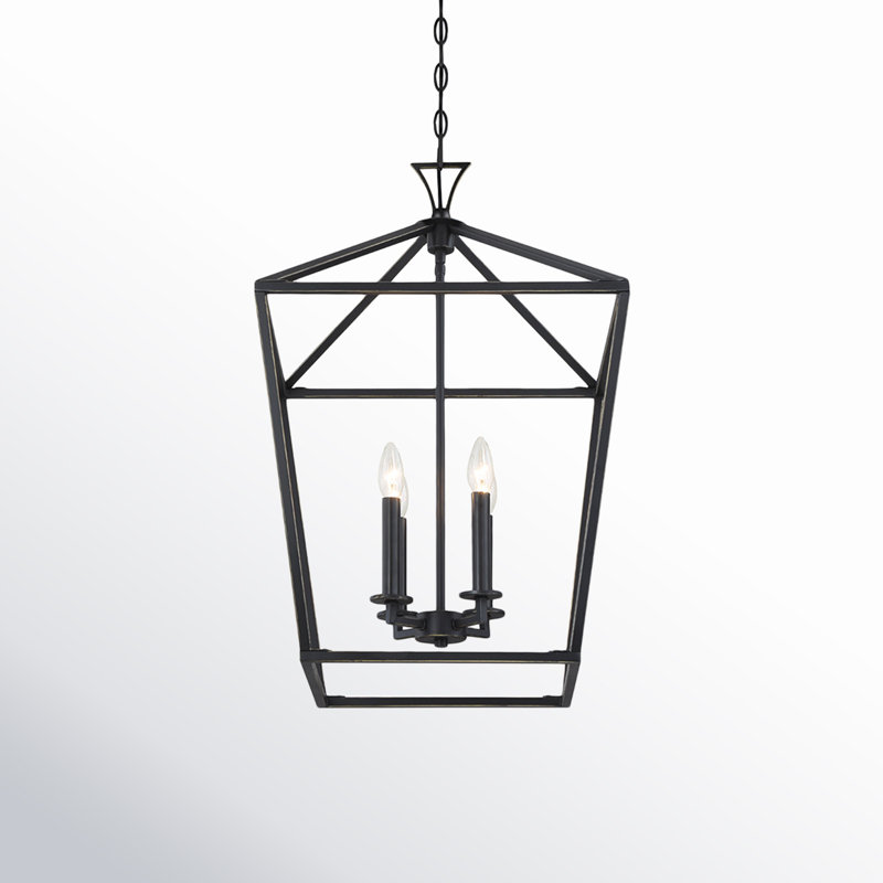 Hastings 4 - Light Lantern Geometric Chandelier in Classic Bronze, Classic Bronze
