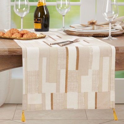 Gold Geometric Foil Print Cotton Woven Table Runner 16" W X 72" L