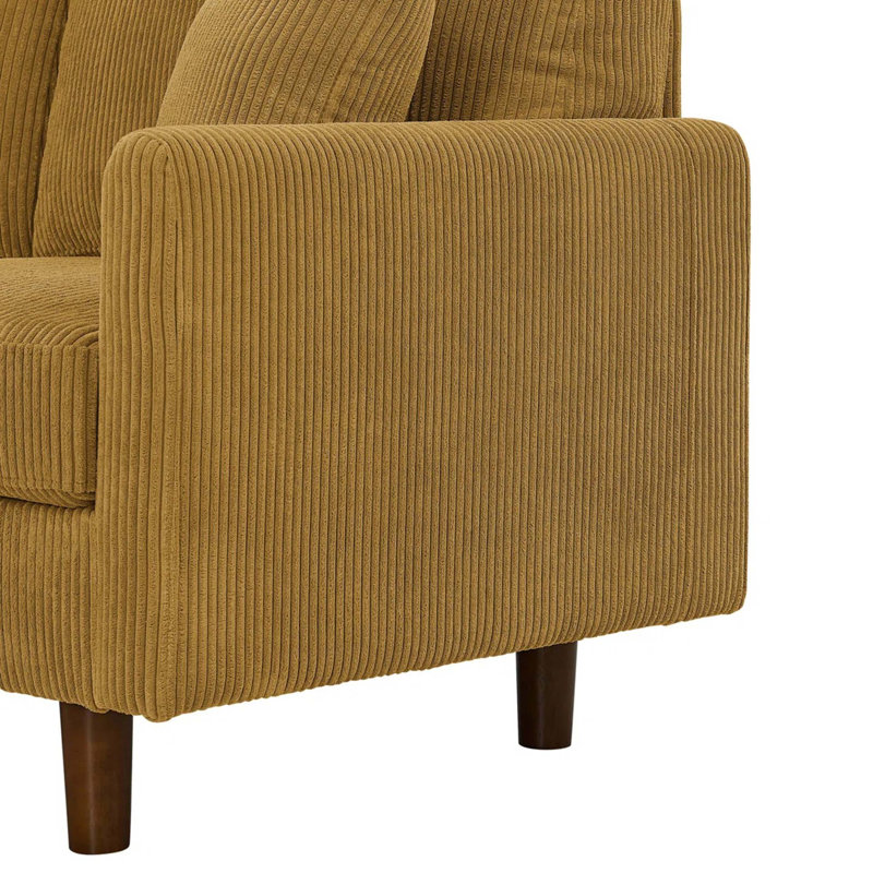 Corduroy Upholstered Sectional Sofa with Wooden Legs and Included Toss Pillows, Ginger Corduroy