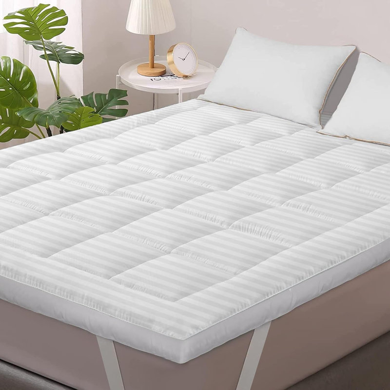 Premium 4inch Thick Mattress Topper Fluffy Microfibre Filling Breathable Polyester Cover Hypoallergenic 10cm Soft Comfort Bed Pad for Better Sleep