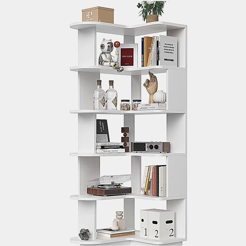 5-Tier Corner Bookshelf,L-Shaped Bookcase Freestanding Storage Shelf & Display Stand, White