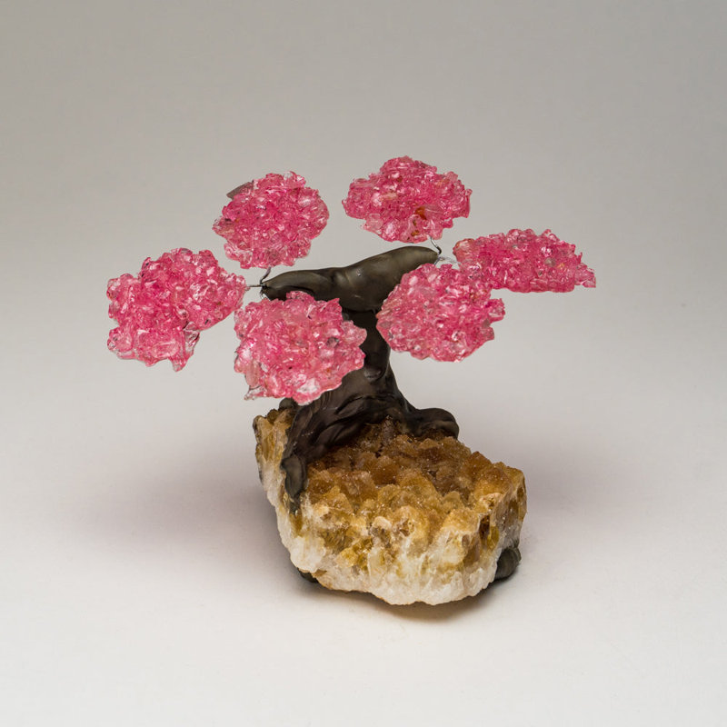 Genuine Rose Quartz Clustered Gemstone Tree On Citrine Matrix (4")