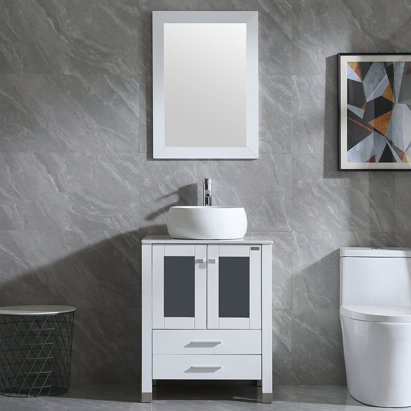 Ensemble de meuble-lavabo simple 24,8 po avec miroir Malti, Blanc