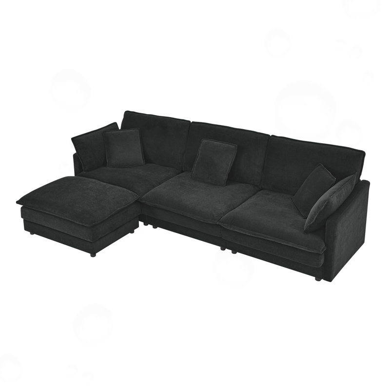 Canapé modulaire en L avec repose-pieds L-ShapeModern, Mélange de polyester noir
