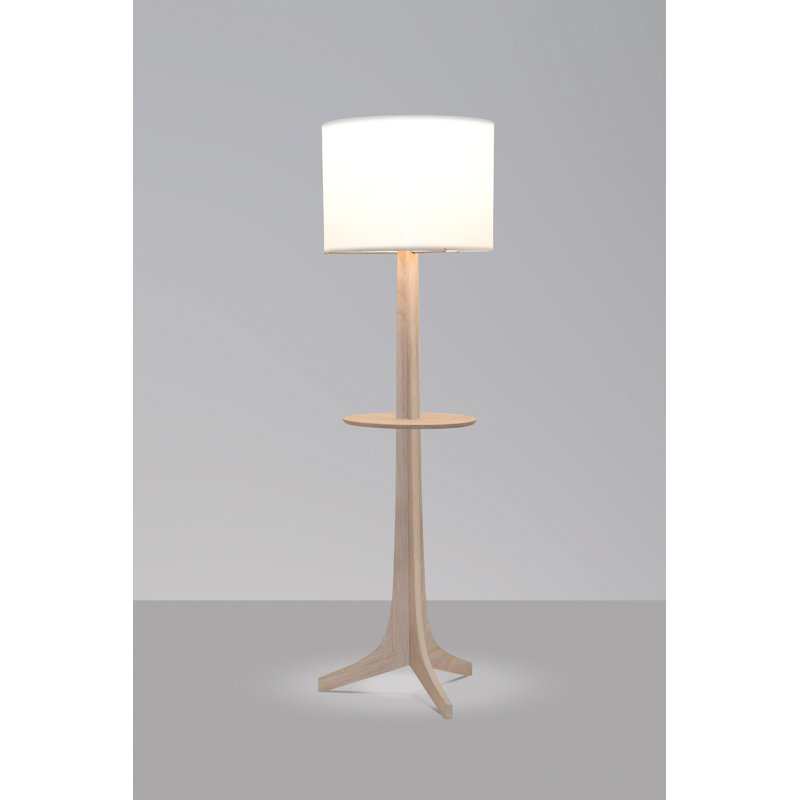 Lampe sur pied 59 po Nauta, Lin blanc, Laiton brossé / chêne délavé blanc / bois expo