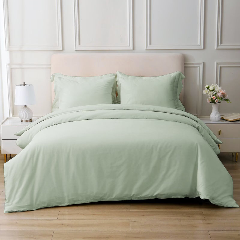 Ensemble de housse de couette 100% coton, Housse de couette pour très grand lit et 2 taies , Vert
