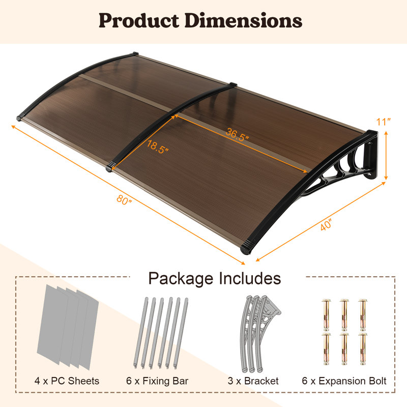 Topbuy 80'' W D Polycarbonate Cover Retractable Door / Window Awning