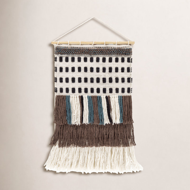 Maride Hand Woven Blended Fabric Wall Hanging - Rod Included, Brown/Light Beige/Black/Deep Teal/Cream