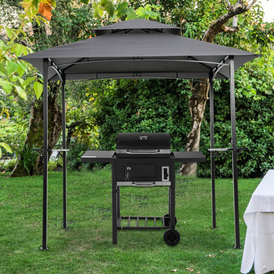 Housse de remplacement pour pavillon de jardin 8 x 5 pi - Toit de tente de barbecue à deux niveaux bloquant le toit, imperméable, tissu protégé par un auvent gris, respirant, facile à assembler pour la plage