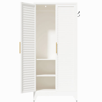 Garde-robe en métal avec 2 portes, armoire de rangement portative de 71 po de hauteur pour chambre à coucher, garde-robe légère pour petits appartements, dortoir, locataires, acier laminé à froid