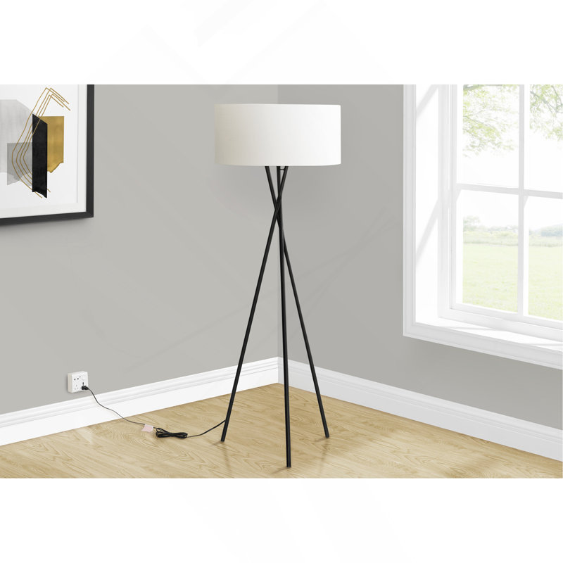 Lighting, 62"H, Floor Lamp, Black Metal, Ivory / Cream Shade, Contemporary, Cream