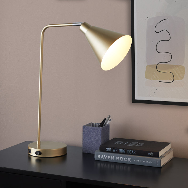 Pix 19" Metal Task Lamp with Usb, Gold