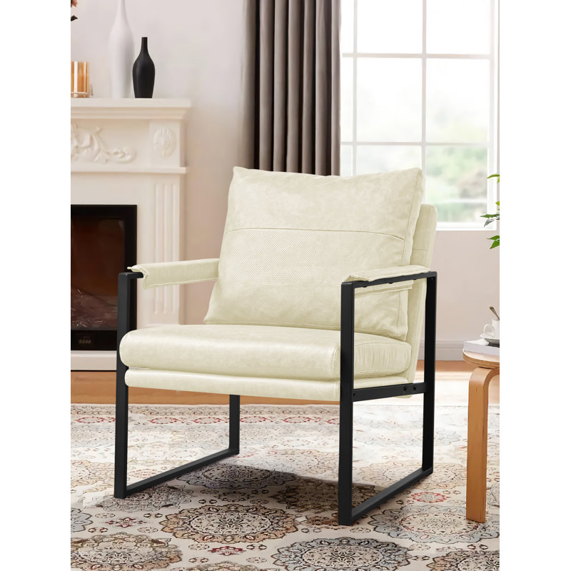 Upholstered Modern Accent Chair with Metal Frame, Oatmeal Polyester Blend