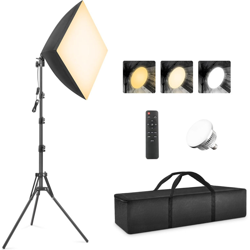 Ensemble d'éclairage professionnel 85W Softbox avec ampoule DEL à intensité variable, éclairage de studio continu bicolore 2700K-6400K pour la photographie, la vidéo, les portraits et la diffusion en direct