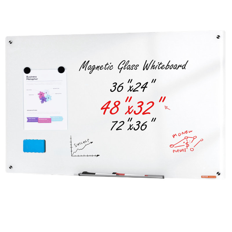 Tableau blanc magnétique en verre, 31,5 po x 47,24 po, Transparent