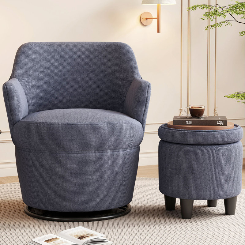 Chaise pivotante moderne à 360 ° avec accents bleus douillets, tissu doux, pour une utilisation quotidienne, Bleu