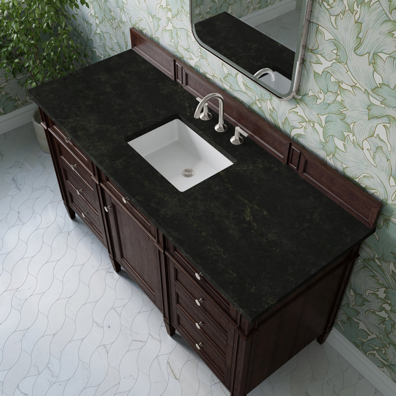Dussault 60'' Single Bathroom Vanity with Top, Carrara White, Saddle Brown, 8" Widespread