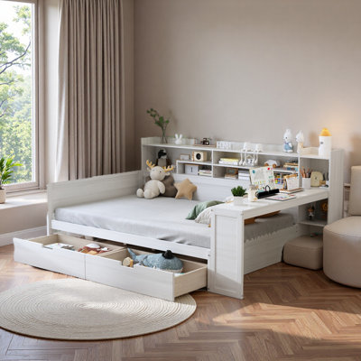 2 Drawers Daybed With Desk And Storage Bookcase by Hokku Designs
