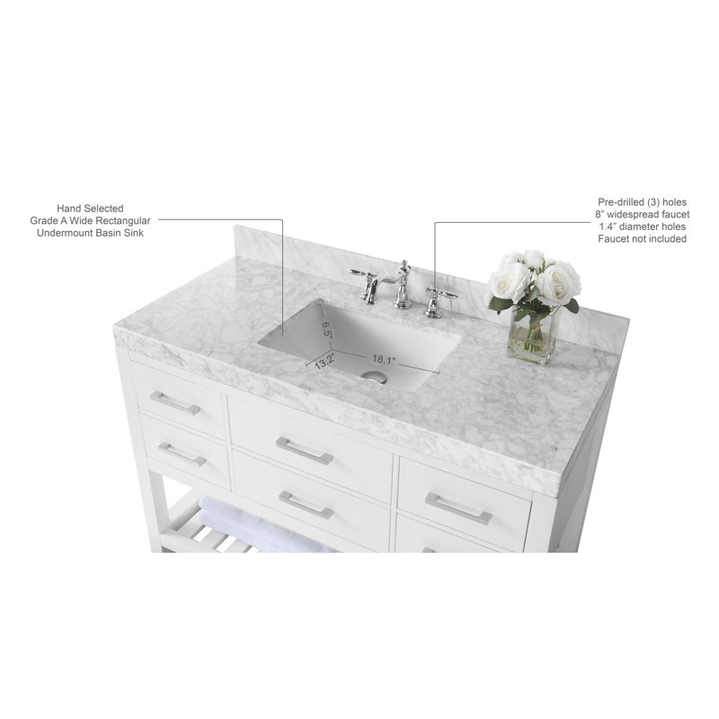 Elizabeth 48'' W Single Vanity, White/Brushed Nickel, Carrara White Marble