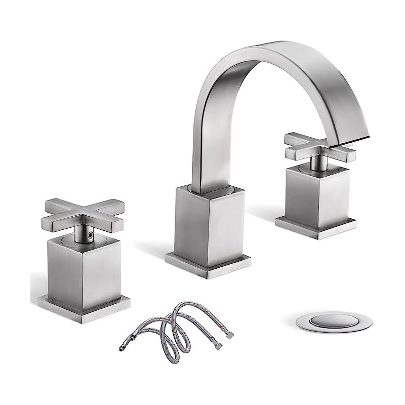 Widespread Bathroom Faucet with Drain Assembly, Brushed Nickel