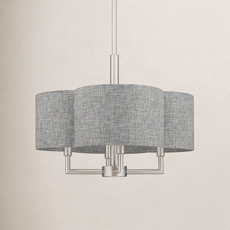 Lustre tambour 6 lumières à abat-jour Vino, H 10 po x l 20 po x P 20 po, Gris