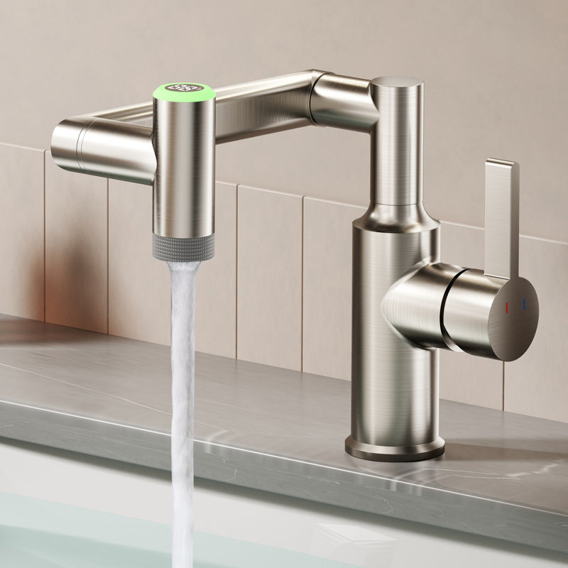 Brushed Nicke Single Hole Bathroom Faucet With Temperature Display And 1080° Swivel, Brushed Nickel