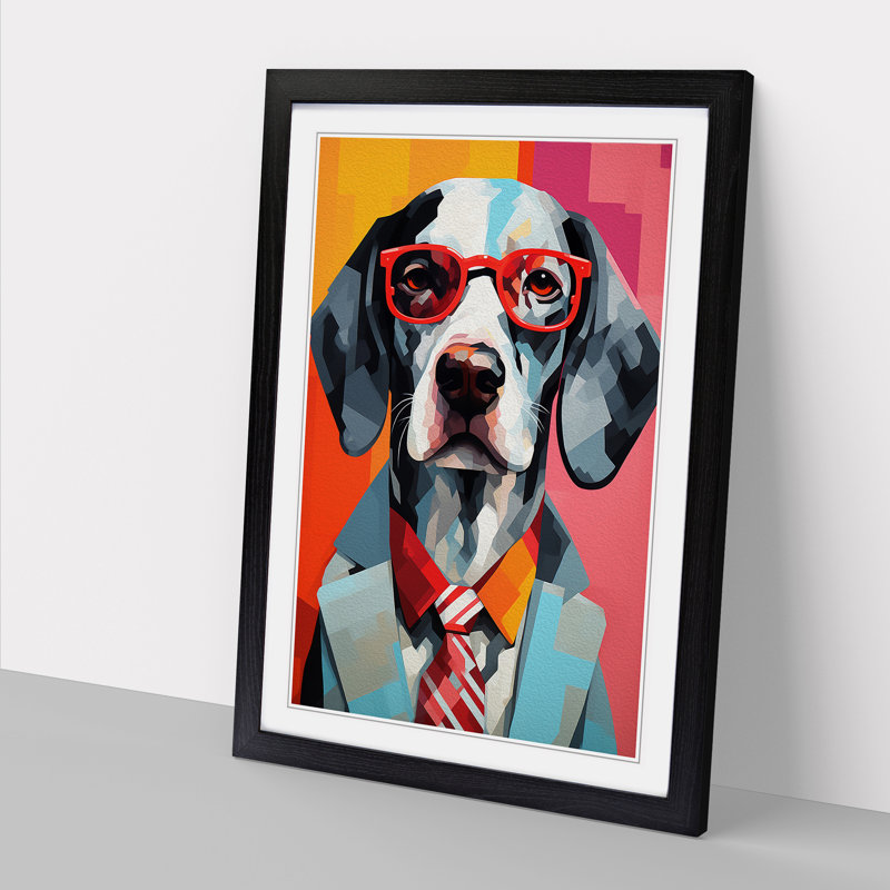 Modern Dog Abstract - Single Picture Frame Print on Wood, 34cm H x 25cm W x 2cm D, Black Framed