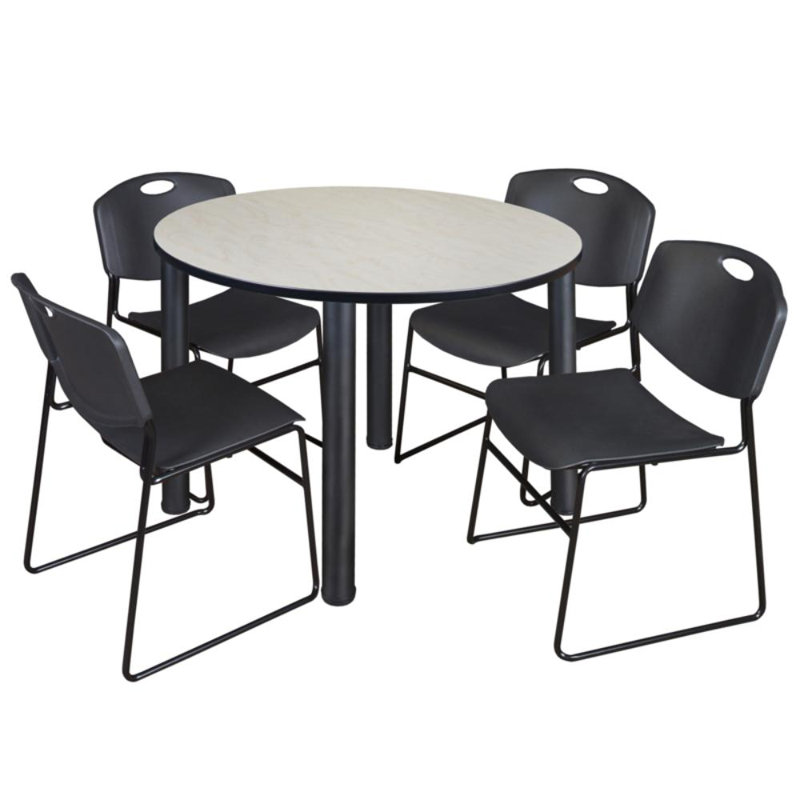 Plateau de table Niaya, 4 chaises empilables, Noir, Érable