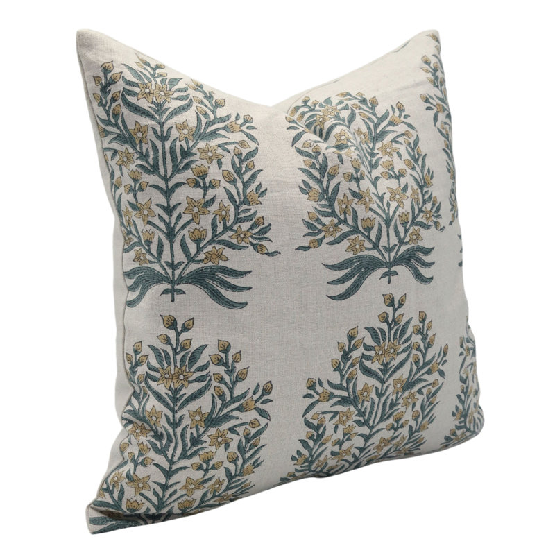 Housses de coussin en lin pur à motif de Fab Fabine, fait à la main (Virandavan, brun), Rectangle, H 14 po x l 20 po