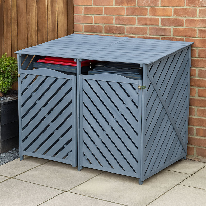 Aleyiah Wooden Double Bin Store, Gray