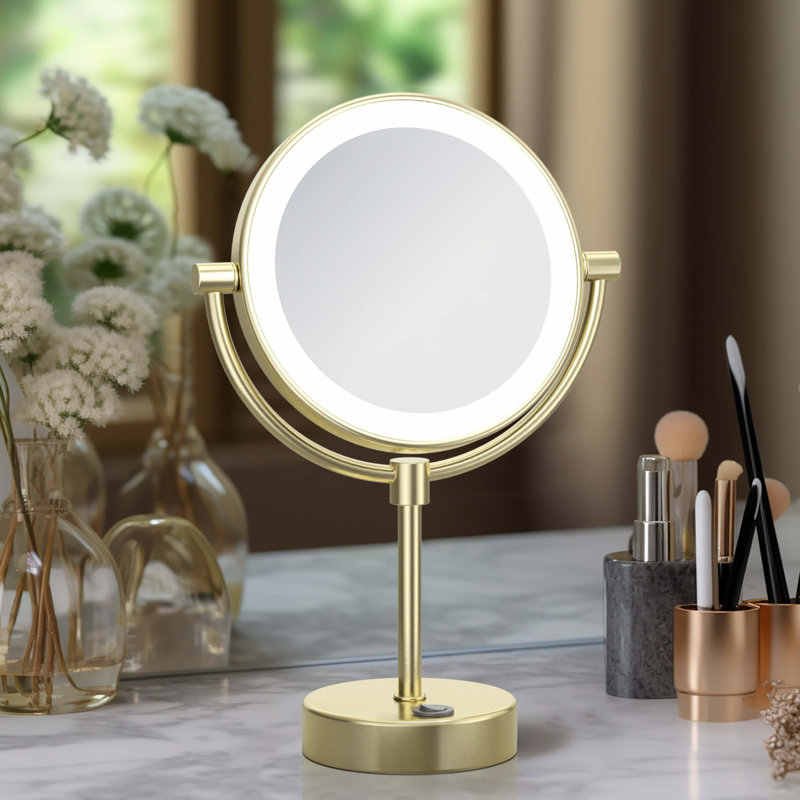 Miroir de maquillage circulaire autoportant, Or brossé