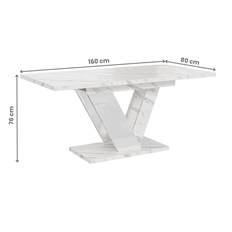 160 cm Extendable Dining Table, White_Marble