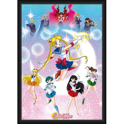 ACHETER DE L'ART POUR MOINS Sous licence officielle Sailor Moon - Moonlight Power - affiche d'art encadrée - 24 x 36 pouces - cadre en bois d'ingénierie robuste avec verre plexi - prêt à être accroché