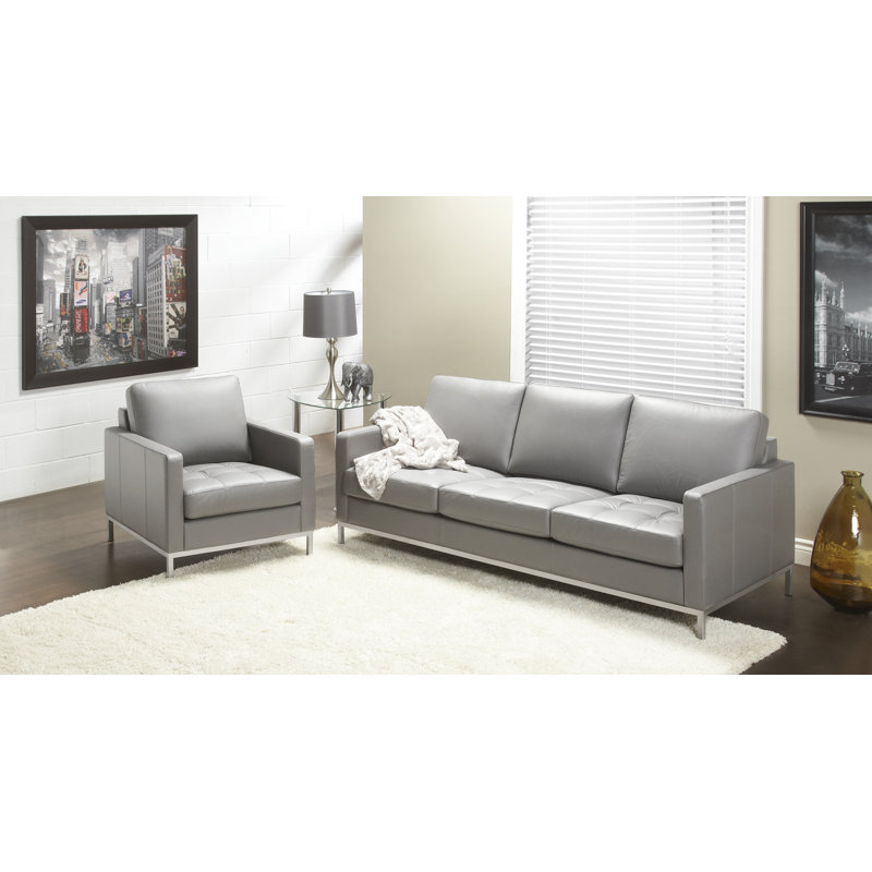 Corniche Upholstered 79'' Sofa, Slate Genuine Leather