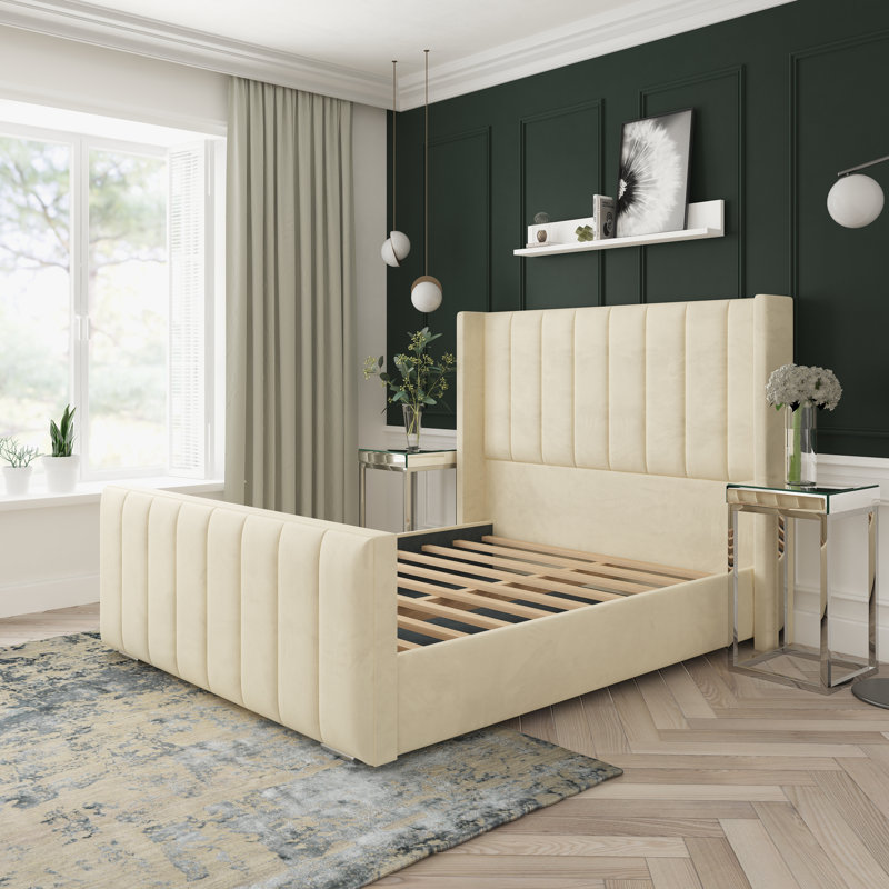 Aspen Plush Velvet Upholstered Bed Frame, Single (3'), Cream