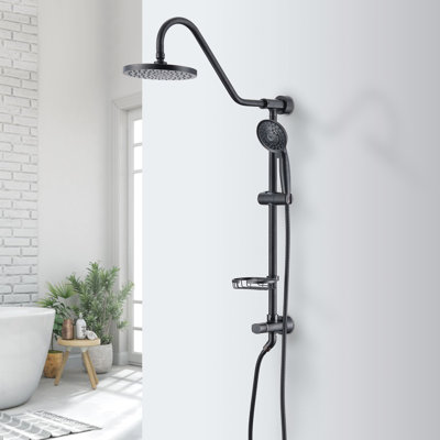 Pomme de douche à main - imitant les pluies naturelles, autonettoyante, design, teinte bronze huilé, fabrication en acier inoxydable et extension simulant les averses, l'écoulement, la fixation murale
