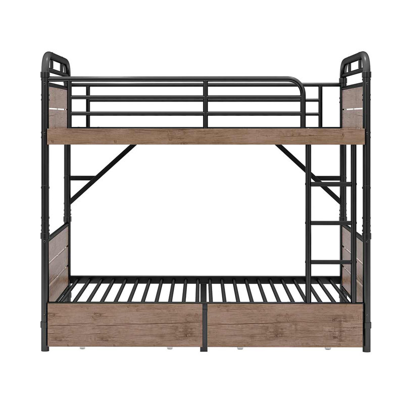 Twin XL Over Twin XL Metal Bunk Bed With LED, Charging & Two Storage Drawers