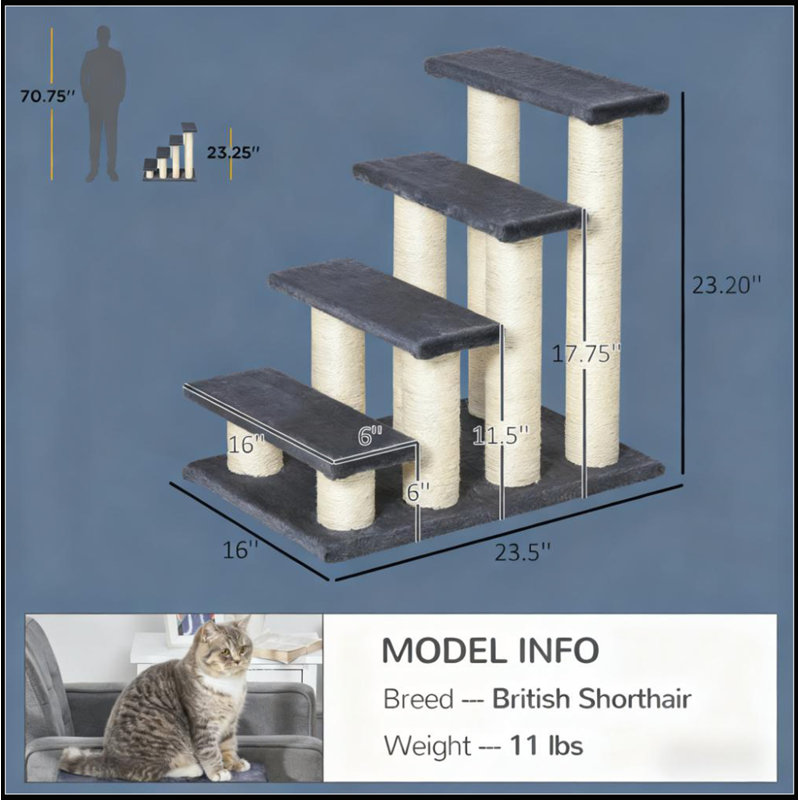 Tour pour chat à 4 niveaux avec poteaux à griffer en sisal pour la maison et l'animalerie
