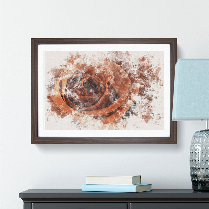 Orange Rose - Picture Frame Graphic Art Print, Walnut Framed, 24cm H x 33cm W x 2cm D
