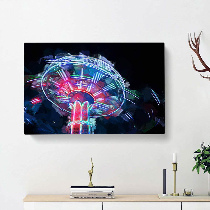 Fairground Swing At Night In Abstract - Wrapped Canvas Print, 35cm H x 50cm W x 3cm D